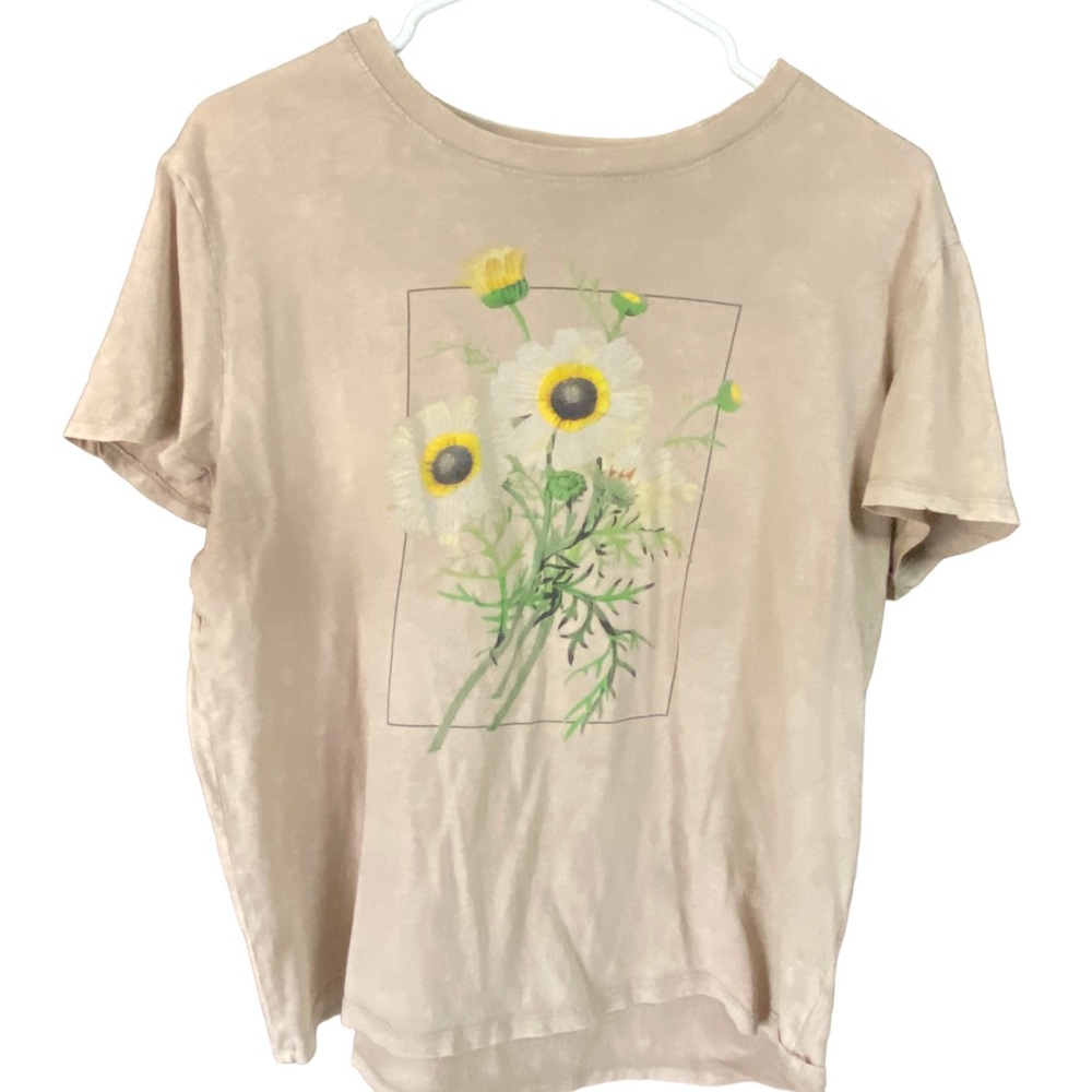 Nice Floral DAISY Flower Tan Brown Retro 5th & Sun Soft Women’s M T-Shirt